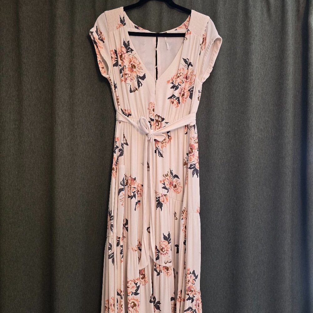 White and Pink Floral Free People Dress with buttons size 8